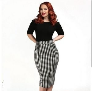 Collectif Black and White Gingham Pencil Skirt Size UK12/US8